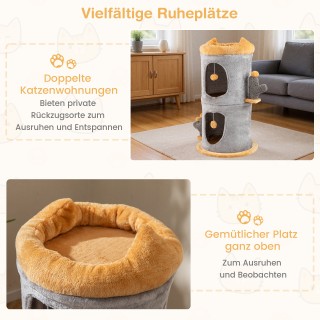 Costway Διώροφο Γκρι-Πορτοκαλί Γατοδεντράκι με Δύο Άνετες Φωλίτσες ...