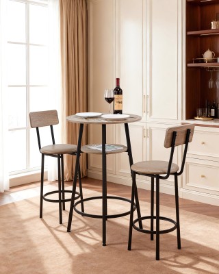 VEVOR Σετ Μπαρ 3τμχ: Στρογγυλό Τραπεζάκι με 2 Σκαμπό σε Γκρι/Μαύρο ...