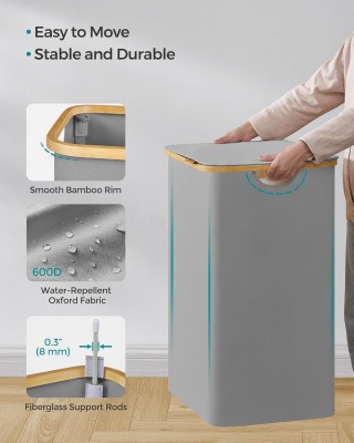 SONGMICS Μεγάλο Καλάθι Ρούχων 150L με Καπάκι και 3 Θήκες, Γκρι, 60x... SONGMICS Μεγάλο Καλάθι Ρούχων 150L με Καπάκι και 3 Θήκες, Γκρι, 60x...