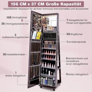 Costway Κλειδωμένο Ντουλάπι Κοσμημάτων με Ενσωματωμένο Καθρέφτη Μακ...