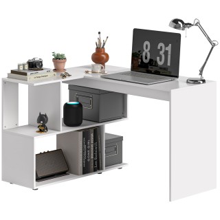 HOMCOM  Μοντέρνο Γραφείο Γωνιακό με 4 Ράφια σε Λευκό Ξύλο, 120x100x...