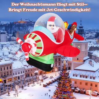 Costway 220 εκ. Φουσκωτός Άγιος Βασίλης σε Αεροπλάνο με Κουτί Δώρου...