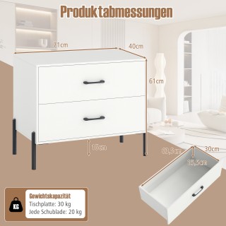 Costway Ξύλινο Κομοδίνο 2 Συρταριών με Μεταλλικά Πόδια & Λαβές 61 x...