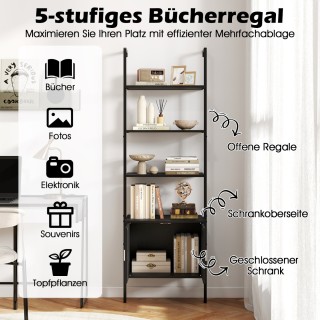 Costway Πενταόροφος μαύρος βιβλιοθήκη με ντουλάπι και μεταλλικό σκε... Costway Πενταόροφος μαύρος βιβλιοθήκη με ντουλάπι και μεταλλικό σκε...