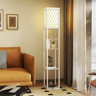 HOMCOM Μοντέρνα Λάμπα Δαπέδου 2 σε 1 με 3 Ράφια, Υποδοχή E27, 26 x ...