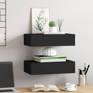 vidaXL Σετ 2 Μαύρα Ράφια με Συρτάρι στον Τοίχο 40x23,5x10cm από MDF...