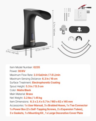 VEVOR Αυτόματη Αισθητήρια Βρύση Νεροχύτη Μπάνιου, Μοντέρνα με Διάστ...