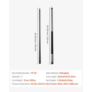 VEVOR Μονοκόμματο Μπιλιάρδο: Ιναλογραφίτης & Τιτάνιο 1473.2mm, 595g... VEVOR Μονοκόμματο Μπιλιάρδο: Ιναλογραφίτης & Τιτάνιο 1473.2mm, 595g...