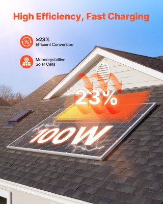 VEVOR 100W Υψηλής Απόδοσης Μονοκρυσταλλικό Ηλιακό Πάνελ με Σταθερή ...