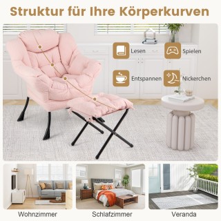 Costway Ροζ Πολυθρόνα Χαλάρωσης με Μπράτσα, Πλαϊνή Τσέπη, Υποπόδιο ...
