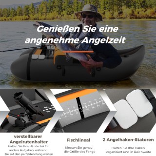 Costway  Φουσκωτή Βάρκα Ψαρέματος με Ρυθμιζόμενη Πλάτη 135 x 109 x ...