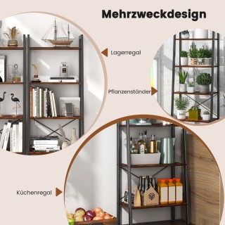 Costway  Ράφι Βιβλίων 4 Επιπέδων με Μεταλλικό Σκελετό και Βιομηχανι...