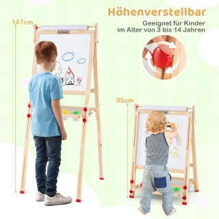 Costway Ξύλινο Καβαλέτο Τέχνης για Παιδιά 3-σε-1, Αναδιπλούμενο Διπ...