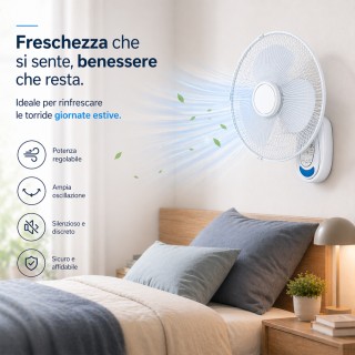 BAKAJI Λευκός Επιτοίχιος Ανεμιστήρας 40cm με Τηλεχειριστήριο – Αθόρ...