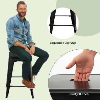 Costway  Σετ 4 Μαύρα Στοιβαζόμενα Σκαμπό Μπαρ με Υποπόδιο, Αντοχή έ...