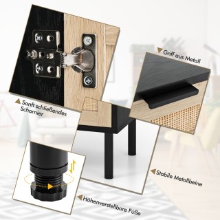 Costway Σετ 2 Μαύρα Κομοδίνα Rattan με Συρτάρι και Ντουλάπι 45x30x5...