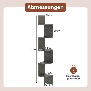 Costway Πενταόροφο Γκρι Κρεμαστό Γωνιακό Ράφι Τοίχου JZ10377GR