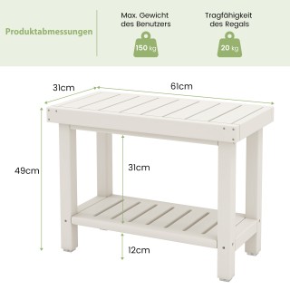 Costway Διπλό Σκαμνί Ντους από Αδιάβροχο HDPE με Αποθηκευτικό Χώρο ...