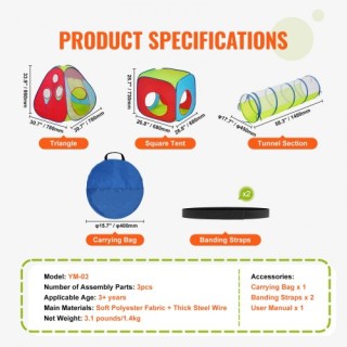Παιδική Σκηνή Παιχνιδιού 3 σε 1 με Τούνελ VEVOR, Πολύχρωμη PPSDZPX... Παιδική Σκηνή Παιχνιδιού 3 σε 1 με Τούνελ VEVOR, Πολύχρωμη PPSDZPX...
