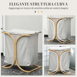 HOMCOM Καλάθι Απλύτων με 2 Καλάθια και Καπάκι από Μπαμπού και Πολυε...