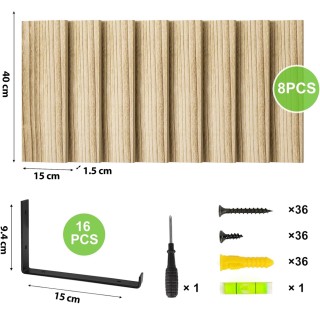 BAKAJI Σετ 8 Ξύλινων Ραφιών Τοίχου από Δρυ με Μαύρα Στηρίγματα 40x1...