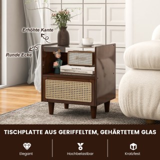 Κομοδίνο από Μπαμπού & Ρατάν με Συρτάρι και Πόδια από Μασίφ Ξύλο Βο...