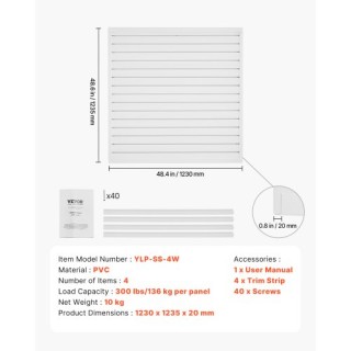 VEVOR Πάνελ Σχάρας 4x4 ft PVC Λευκό για Γκαράζ με Μοντέρνο Σχεδιασμ...