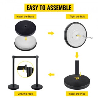 Σετ 4 Κομματιών Στύλων Ελέγχου Πλήθους VEVOR με Μαύρη Ζώνη 2μ  GLZH...