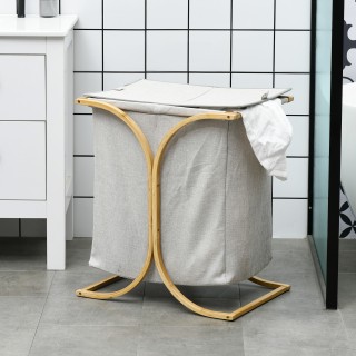 HOMCOM Καλάθι Απλύτων με 2 Καλάθια και Καπάκι από Μπαμπού και Πολυε...