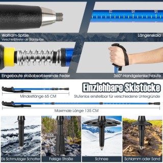 Costway Σετ Χιονοπέδιλα 63 cm με Διπλό Σύστημα Δεσίματος - Μπλε SP3...