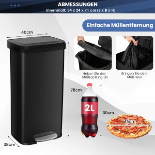 Costway Μαύρος Κουζίνας Κάδος Απορριμμάτων 68L με Αθόρυβο Κλείσιμο ...