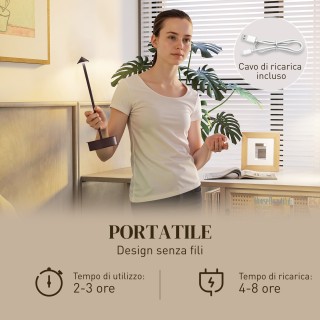 HOMCOM Επαναφορτιζόμενη Επιτραπέζια Λάμπα Αφής με Θύρα USB, Ρυθμιζό...