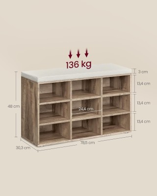 Πάγκος Παπουτσιών VASAGLE με Κάθισμα και Ράφια, Καφέ 30.3x78.5x48 ε...