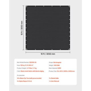 VEVOR Οθόνη Ιδιωτικότητας 10x10 ft για Κήπο (Μαύρο) JBZGB100FT18PIA...