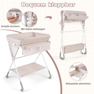 Costway Φορητό πτυσσόμενο τραπέζι αλλαξιέρας με ρυθμιζόμενο ύψος 3 ...