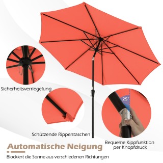 Costway Πορτοκαλί Κηπαίος Ομπρέλα 303 cm με Στρόφαλο και Ρυθμιζόμεν...