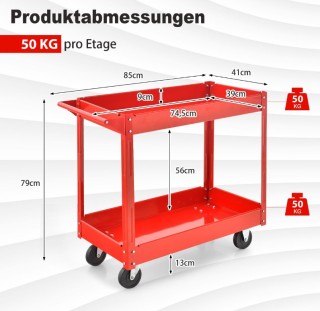 Καρότσι Μεταφοράς με Χερούλι από Ανθεκτικό Μεταλλικό Πλαίσιο - Κόκκ...