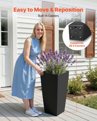 VEVOR Σετ 2 Ψηλών Γλαστρών Εξωτερικού Χώρου με Ρόδες και Αποστράγγι...