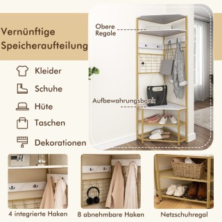 Costway Γωνιακή Κρεμάστρα με Ράφια και Παγκάκι για Παπούτσια JV12207WH Costway Γωνιακή Κρεμάστρα με Ράφια και Παγκάκι για Παπούτσια JV12207WH