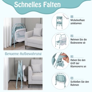 Costway Πτυσσόμενο Τραπέζι Αλλαξιέρας με Μπανιέρα και Στρώμα - Μπλε...