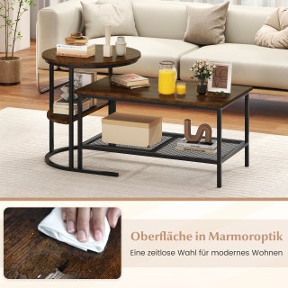 Costway Σετ 2 Συνδυαζόμενα Τραπεζάκια Σαλονιού με Επιφάνεια από Τεχ...