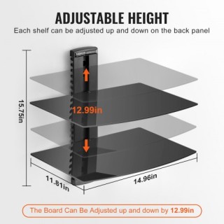 VEVOR Ρυθμιζόμενη Επιτοίχια Μεταλλική Βάση με 2 Γυάλινα Ράφια και ... VEVOR Ρυθμιζόμενη Επιτοίχια Μεταλλική Βάση με 2 Γυάλινα Ράφια και ...