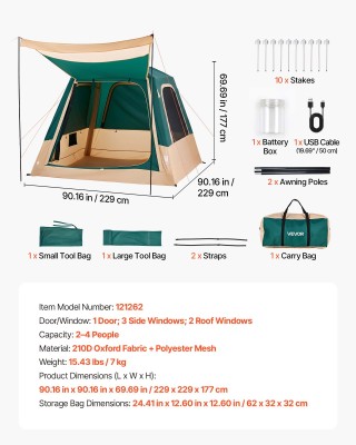 VEVOR Φουσκωτή Σκηνή Camping 4 Ατόμων με Επαναφορτιζόμενη Αντλία, Σ... VEVOR Φουσκωτή Σκηνή Camping 4 Ατόμων με Επαναφορτιζόμενη Αντλία, Σ...