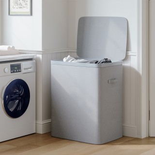 BAKAJI Καλάθι Απλύτων με Διαχωριστικό Διπλό Καλάθι Γκρι 02842253