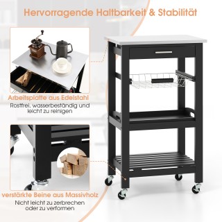 Costway Κουζίνο Τροχήλατο Καροτσάκι Σερβιρίσματος με Ανοξείδωτη Ατσ...