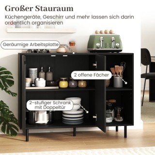 Costway Μαύρος ξύλινος μπουφές κουζίνας με 4 χώρους, 2 πόρτες και ρ...