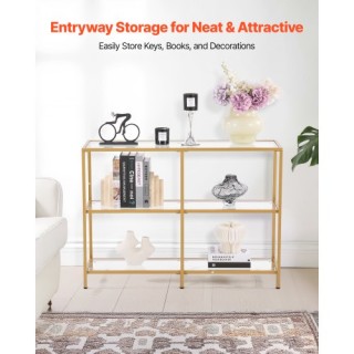 VEVOR Γυάλινο Τραπεζάκι Κονσόλας με 3 Επίπεδα, Χρυσό Πλαίσιο JSXGZ4...