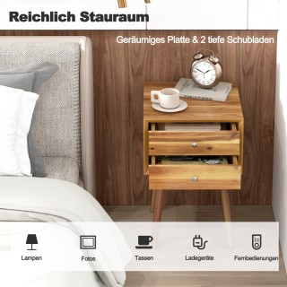 Costway  Στυλάτο και Λειτουργικό Ξύλινο Κομοδίνο με Δύο Συρτάρια κα...