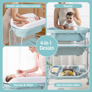 Costway Πτυσσόμενο Τραπέζι Αλλαξιέρας με Μπανιέρα και Στρώμα - Μπλε...