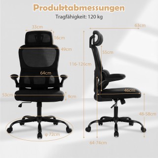 Costway Εργονομική Καρέκλα Γραφείου με Οσφυϊκή Υποστήριξη και Ρυθμι...